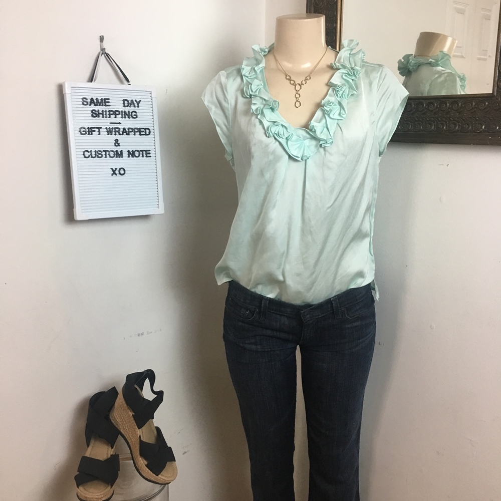 NWT! NEVER WORN!!! TALBOTS SEAFOAM RUFFLE TOP 4P